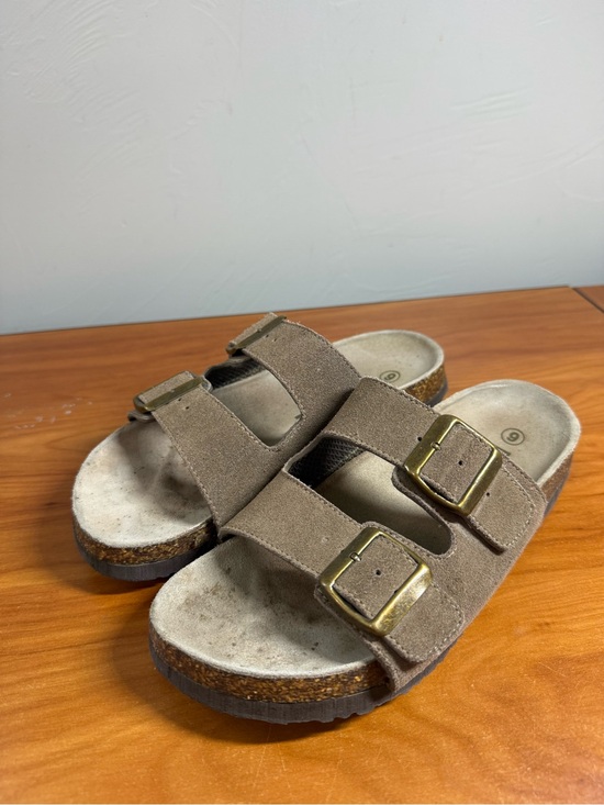 Red stone Shoes - Red Stone Double Buckle Strap Slip on Sandal Suede Brown W9